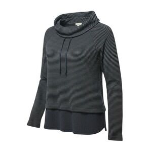 J. Jill Pullover S Petite Charcoal Grey Striped Cowl Neck Layered Hem Top